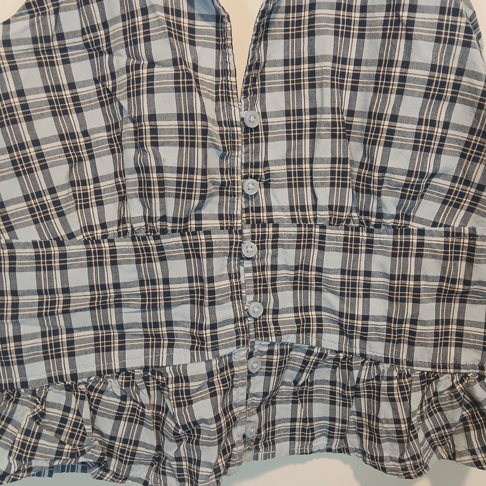 Hollister Med Halter Blue Plaid cottage y2k preppy 100% cotton 70s 90s beach - Picture 2 of 7